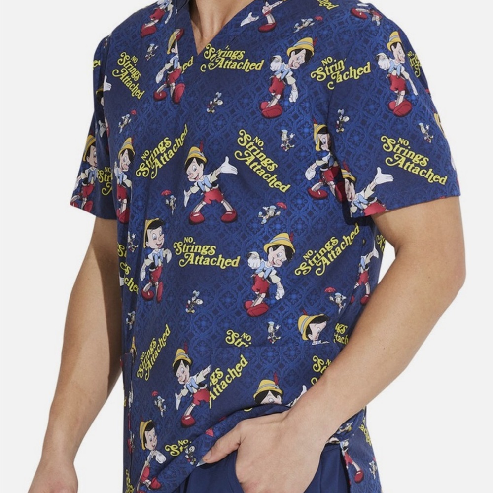 NWT Pinocchio Cherokee Men's Disney Scrub Top SZ M